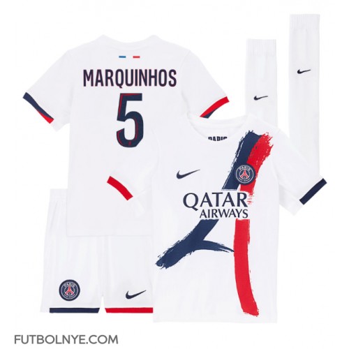 Camiseta Paris Saint-Germain Marquinhos #5 Visitante Equipación para niños 2024-25 manga corta (+ pantalones cortos)